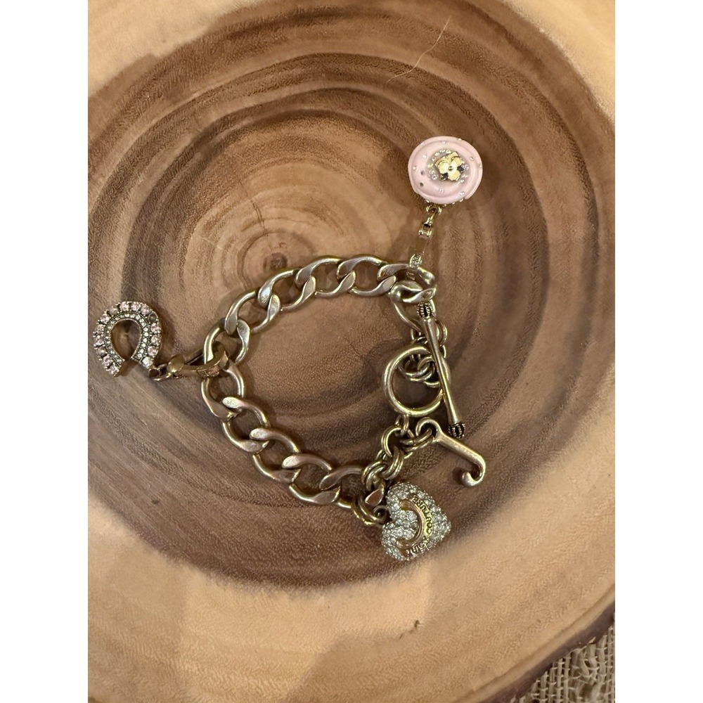 JUICY COUTURE gold tone Bracelet Rare Cupcake Charm & Horseshoe & Pave‎ Heart